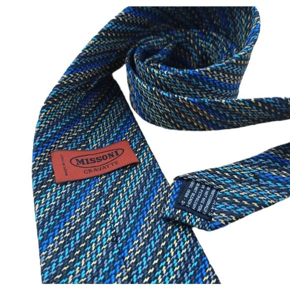 MISSONI Blue Striped Silk Tie ITALY 58"/ 3.5" EC - Picture 2 of 6